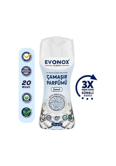 Evonox Clean Granül Çamaşır Parfümü &amp Çamaşır Yumuşatıcı Everest Beyaz Sabun Esintisi 210 Gr 10'lu Set