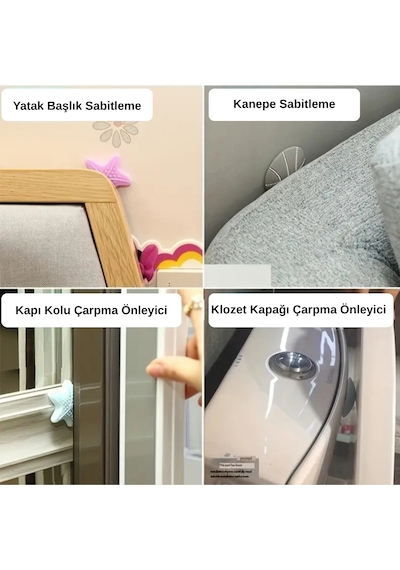 Kapı Kolu Stoperi 4lü Ped Seti Duvar Koruyucu Silikon Kapı Kolu Tamponu Darbe Önleyici