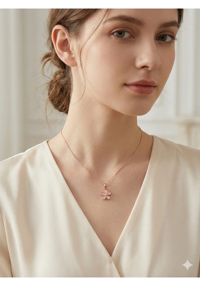 925 Ayar Papatya Silver Doğum Taşlı Sedef Çiçek Kolye.rose.gold.rodaj Gümüş