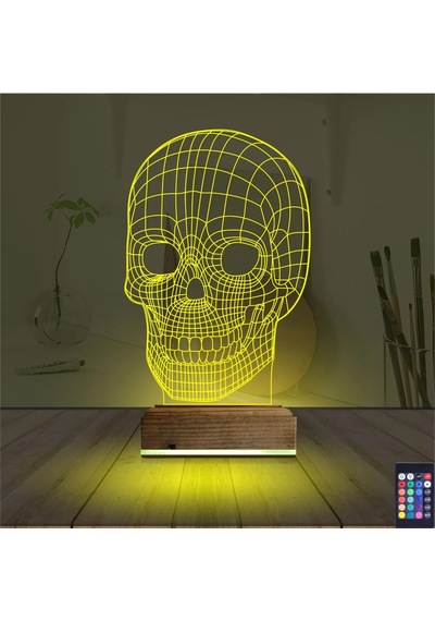 Luvivia Kuru Kafa İskelet 3d Lamba - Masa Gece Lambası Şeffaf