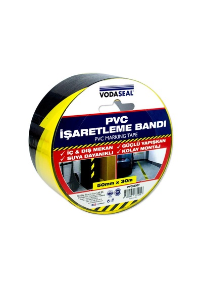 Vodaseal Sarı Siyah Uyarı İkaz Pvc İşaretleme Bandı - 50 Mm X 30 Mt.
