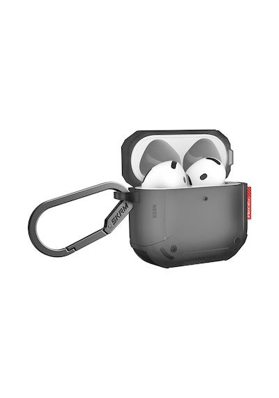 Apple Uyumlu AirPods 4 Kılıf Airbagli 360 Derece Tam Koruma Skinarma Mecha Ce Askı Aparatlı Kılıf Füme
