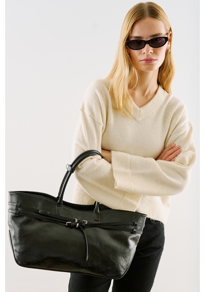 Manuka Watson Kemerli Tote Çanta Siyah Aw26cnt00014-01