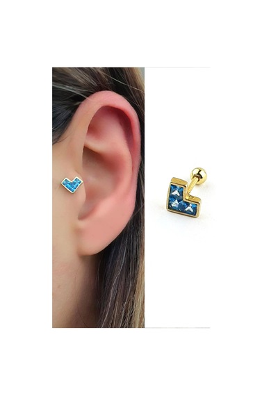 Aquamarin Taşlı Kalp Figürlü 925ayar Gümüş Üzerine Altın Kaplama Luxury Tasarım Tragus Kıkırdak Piercing Altın
