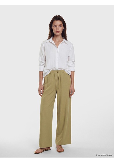 Lcw Modest Haki Beli Lastikli Keten Karışımlı Kadın Pantolon