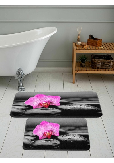 Rovigo Home Baskılı Kaymaz Taban 2 Li Banyo Paspas Takım Rvg5055-100X60-60X50 Çok Renkli