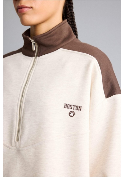 Defacto Nba Boston Celtics Oversize Geniş Kalıp Yarım Fermuarlı Sweatshirt F0243ax25aubg745 Bej-bg745