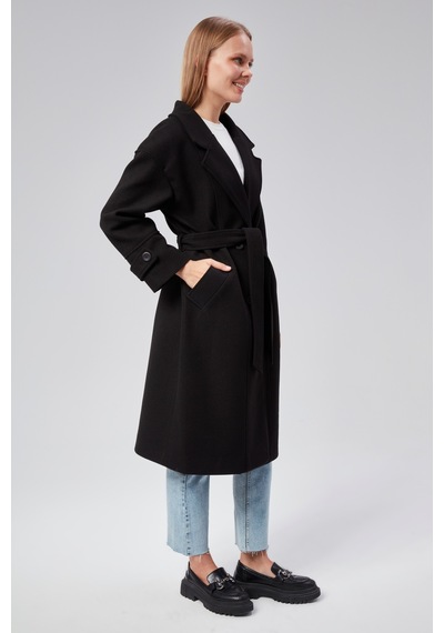 Kuşaklı Oversize Kaşe Kaban 001