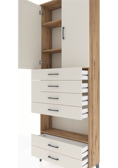 Arges Dolap 4 Raflı 6 Çekmeceli 2 Kapaklı 88x30x243 Çam-aytaşı Atlas Çam