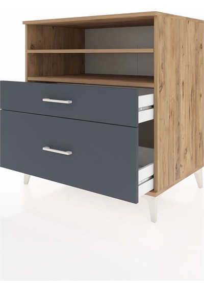 Kronos Şifonyer 2 Raflı 2 Çekmeceli 88x59x96 Çam-antrasit Atlas Çam