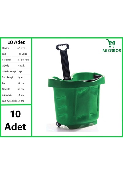 Tekerlekli Plastik Market Alışveriş El Sepeti 40 Litre Yeşil 10 Adet