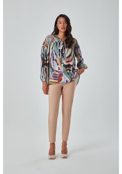 Mizalle Renkli Zebra Tunik Çok Renkli