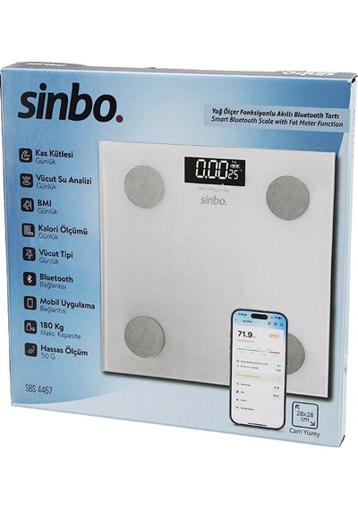 Yağ Ölçerakıllı Bluetooth Cam Baskül Pilli 180kg/50gr 28x28cm 8-kişi Hafıza Lcd Ekran Gösterge Sbs-4467 4989
