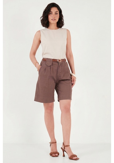 Lela Pamuklu Loose Fit Pileli Kemerli Bermuda Şort Bayan Şort 668yp5439 Açık Kahve Lela Pamuklu Loose Fit Pileli Kemerli Bermuda Şort Bayan Şort 668yp5439 Açık Kahve