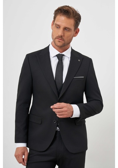 Morven Erkek Siyah Poliviskon Basic Yelekli Jakar Desen Slim Fit Sivri Yaka Takım Elbise 24mc001107001 Siyah Morven Erkek Siyah Poliviskon Basic Yelekli Jakar Desen Slim Fit Sivri Yaka Takım Elbise 24mc001107001 Siyah