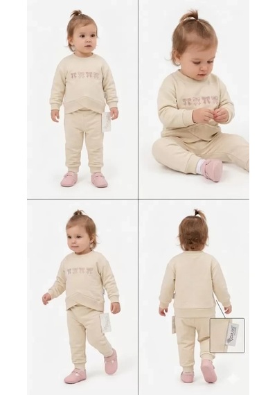 Pekminibebe 6/24 Ay Nakışlı Penye Bebek Takımı Krem