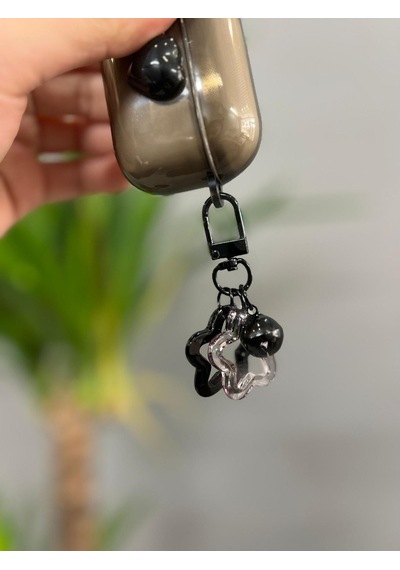 Apple Uyumlu AirPods 3.nesil Şeffaf Siyah Kalpli Yıldız Askılı Koruyucu Kılıf