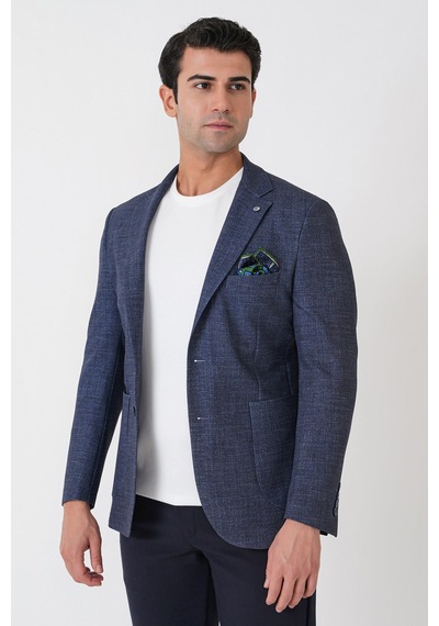 Slim Fit Çift Yırtmaçlı Torba Cep Esenk Yünlü Lacivert Ceket C 752