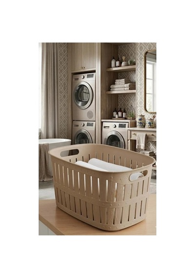 64 Lt + 40 Lt Kirli Çamaşır Sepeti Ve Temiz Çamaşır Selesi 2'li Banyo Seti & Banyo Düzenleyici Bej - 833050675 Bej