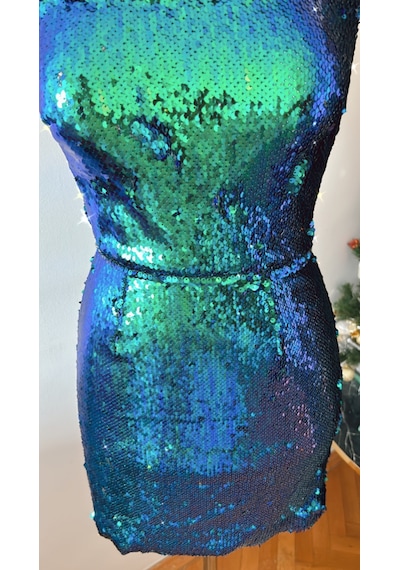 Chica Rosa Fashion Yeşil Pullu Straplez Mini Elbise Yeşil