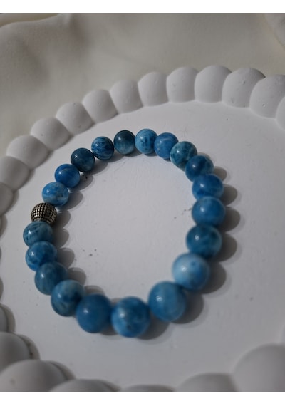 Apatit Doğal Taş Bileklik 8 Mm, Kadınlara Özel, Hediyeli Ve Kutulu Mavi