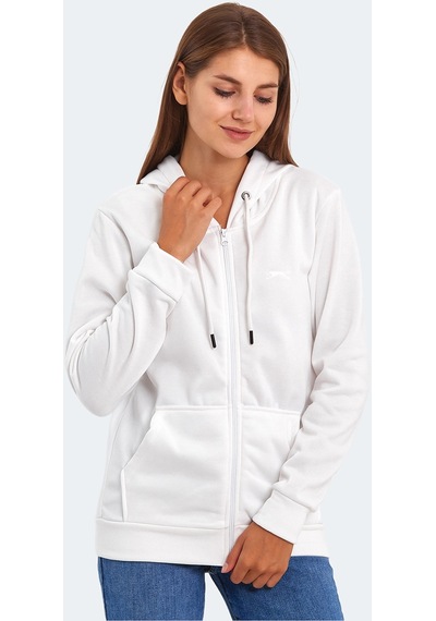 Slazenger KATYA Kadın Fermuarlı Kapüşonlu Cepli Beyaz Sweatshirt