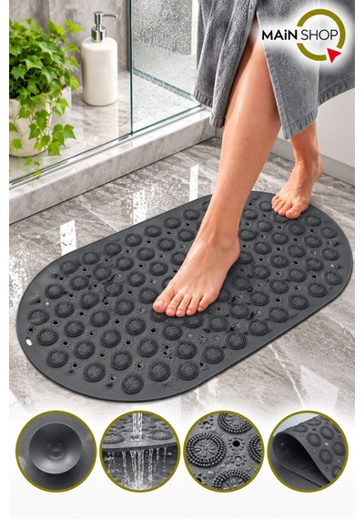Vantuzlu Banyo Ve Duşakabin Kaydırmaz Paspas, Küvet İçi Masaj Etkili Mat 37x69 Cm M-142 Gri