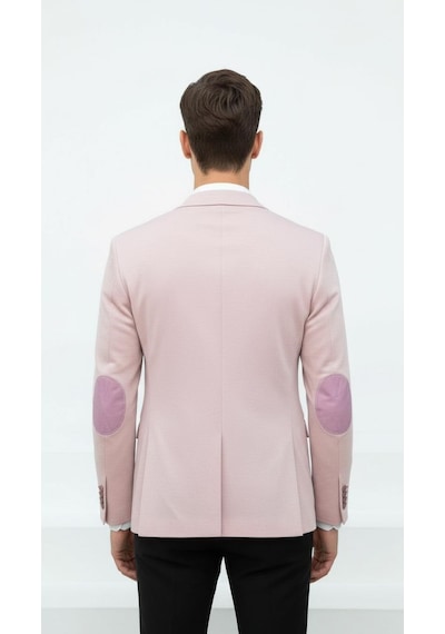 Plus Scorpion Açık Pembe Erkek İtalyan Kesim Blazer Ceket Kol Yamali, Slim Fit, Şık Ve Modern Tasarım Pembe