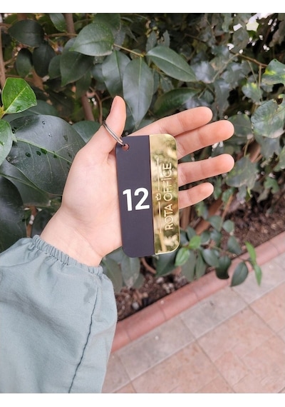 12 Adet Kişiselleştirilebilir Anahtarlık, Otel, Pansiyon, Yurt, Butik Otel, Bungalov Otel Siyah
