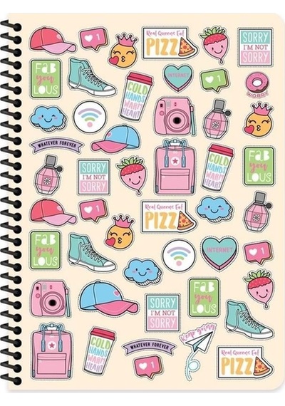 A4 80 Yaprak 3 Kareli+1 Çizgili Plastik Kapaklı Spiralli Sweet Fun Defter 4 Adet