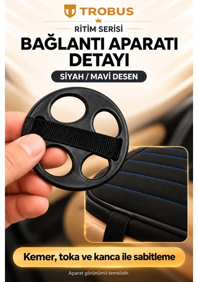 Trobus Ritim Hyundai H100 1994-2012 Baby Face 5'li Koltuk Minderi Siyah Mavi Desen