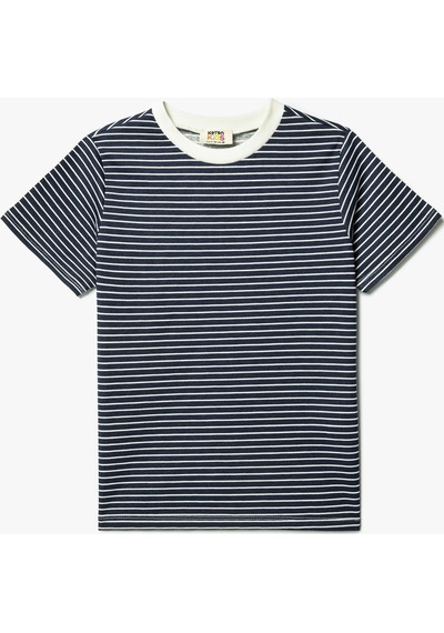 Koton Çizgili T-shirt Kısa Kollu Bisiklet Yaka Pamuklu Lacivert Desenli 4skb10111tk Lacivert