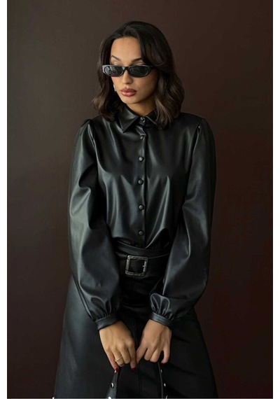 Verymoda Suni Deri Gömlek - F2044 SİYAH
