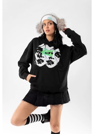 Startmore Woman Shadows Baskılı Siyah Oversize Unisex Siyah