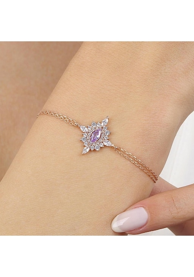 Mia Vento Lila Taşlı Hanedan Nişanı Rose Renk Vintage Gümüş Bileklik