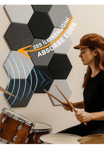 12'li Akustik Panel Ses Isı Yalıtım Duvar Kaplama Gri 26x30 Cm