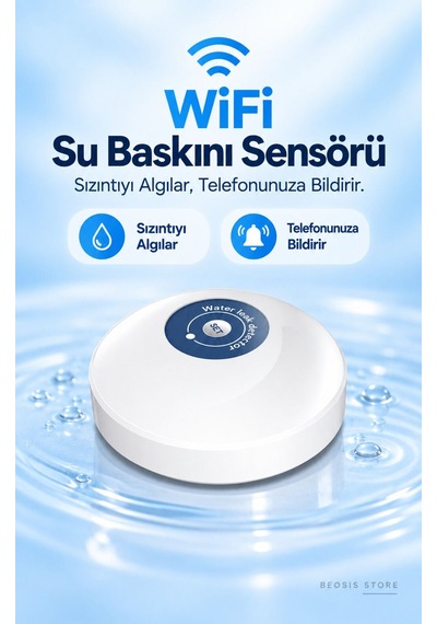 Wifi Su Baskını Ve Kaçak Sensörü Fonri, Tuya, Smart Life, Google Assistant, Amazon Alexa Destekli