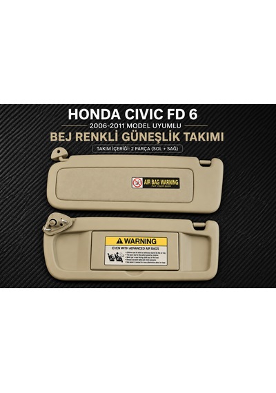 Honda Cıvıc Fd6 2006-2011 Model Uyumlu Bej Renkli Güneşlik Takımı Sol + Sağ 0