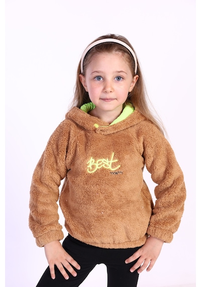 Toontoy Kız Çocuk Nakışlı Peluş Sweatshirt Kahverengi