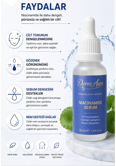 Dermaura Niacinamide Serum %10+hyalüronik Asit 30ml Gözenek Sıkılaştırmaya Yardımcı Cilt Tonunu Eşitlemeye Yardımcı