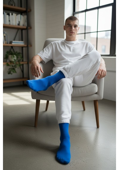 Socks Stores 6 Çift Unisex Renkli Pamuklu Soket Çorap - Renkli Tenis Boy Çorap Mavi