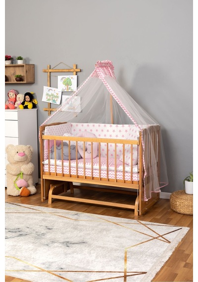 Ahşap Beşik Anne Yanı Beşik Vernikli 60x120 - Pembe Yıldız 3 Yastık Uyku Seti + Yatak Ahşap Ahşap Beşik Anne Yanı Beşik Vernikli 60x120 - Pembe Yıldız 3 Yastık Uyku Seti + Yatak Ahşap