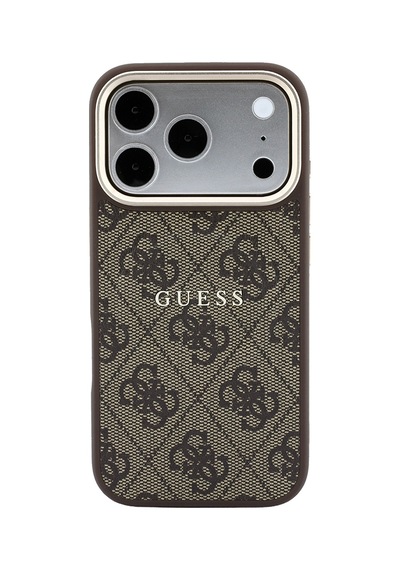 Apple iPhone Uyumlu 18 Pro Max Kılıf Guess Lisanslı M-safe  C-magnet 4g Desenli Yazı Logolu Kapak Kahveren Kahverengi