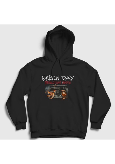 Presmono Unisex Radio Green Day Kapüşonlu Sweatshirt Siyah