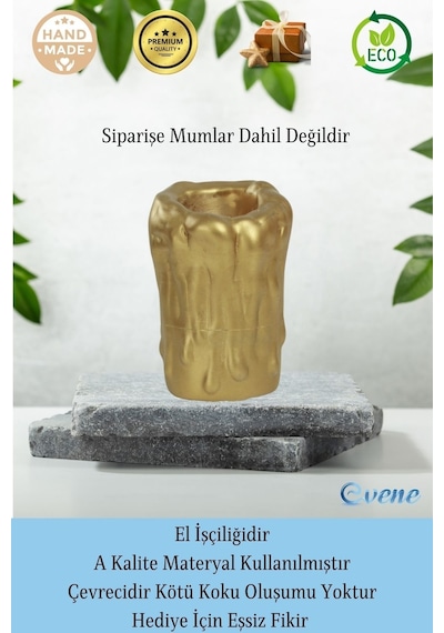 Mumluk Şamdan 3 Adet Tealight Uyumlu Üçlü Tüm Boylar Erimiş Mum Model - Altın