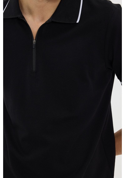 Tudors Erkek Slim Fit Dar Kesim %100 Pamuk Jakarlı Düz Yaka Ve Kol Detaylı Siyah Polo Yaka Tişört-50214 Tudors Erkek Slim Fit Dar Kesim %100 Pamuk Jakarlı Düz Yaka Ve Kol Detaylı Siyah Polo Yaka Tişört-50214