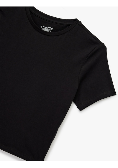 Koton Slim Fit Kısa Kollu Pamuklu Bisiklet Yaka Spor Tişört Siyah 7wak10053nk