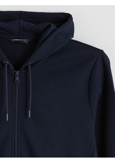 Lcwaıkıkı Basic Lacivert Kapüşonlu Erkek Fermuarlı Sweatshirt