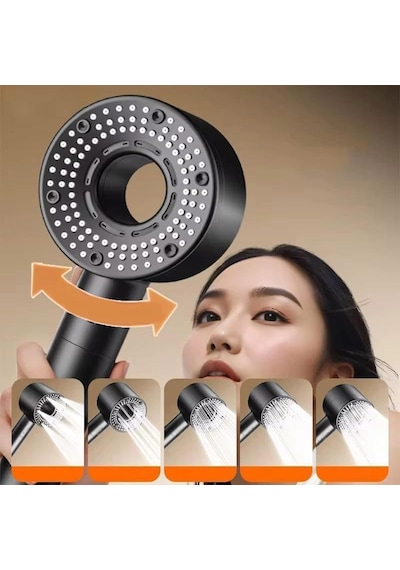Fonksiyonlu Duş Başlığı, Turbo Duş Kaliteli Lüks Tazyik Modern Banyo Aksesuarı Siyah
