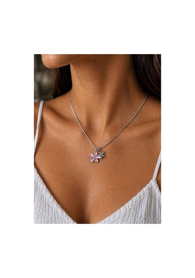 Miore Pembe Çiçek Figürlü Zirkon Taş Detaylı Kadın Kolye Gümüş - 899640468 Gümüş
